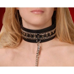 Изображение товара Ошейник SITABELLA Чёрный с цепочками и поводком 50 см натуральная кожа
