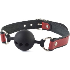 Изображение товара Кляп-шар SITABELLA на черно-красных кожаных ремешках