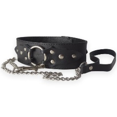 Изображение товара Широкий кожаный ошейник в готическом стиле с металлическим кольцом 5 см