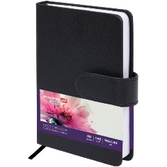 Изображение товара Скетчбук, белая бумага 140 г/м2 90х140 мм, 80 л., КОЖЗАМ, застежка, BRAUBERG ART CLASSIC, черный, 116459