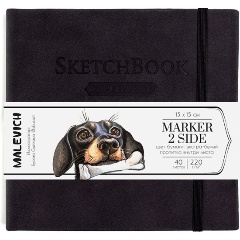 Изображение товара Скетчбук для маркеров Малевичъ, двусторонняя бумага 220 г/м, 15х15 см, 40 л, мокрый асфальт