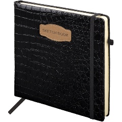 Изображение товара Скетчбук, слоновая кость 140 г/м2, 200х200 мм, 80 л., КОЖЗАМ, резинка, BRAUBERG ART CLASSIC, CROCO, черный, 116472