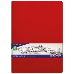 Изображение товара Скетчбук слоновая кость 140 г/м2 210х297 мм, 80 л., КОЖЗАМ, резинка, BRAUBERG ART CLASSIC, красный, 113199
