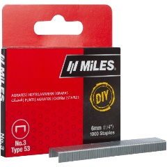 Изображение товара Скобы для степлера, тип53, DIY, заострены, закалены, оцинкованы, 6мм 1000шт., (уп.) MILES