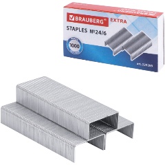 Изображение товара Скобы для степлера цинковое покрытие №24/6, 1000 штук, BRAUBERG "EXTRA", до 30 листов, 229299