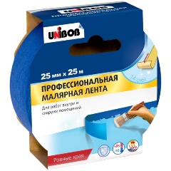 Изображение товара Скотч малярный профессиональный Unibob, для наружных/внутренних работ, 25 мм x 25 м, синий
