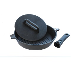 Изображение товара Сковорода-гриль Камская Посуда со съемной бакелитовой ручкой, с чугунной крышкой гриль 28 см