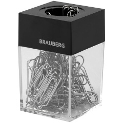 Изображение товара Скрепочница магнитная BRAUBERG со 100 никелированными скрепками 28 мм, прозрачный корпус, 228400