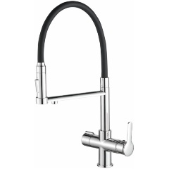 Изображение товара Смеситель для кухни HAIBA HB76854 с подключением фильтра, гибкий излив, латунь, черный/хром