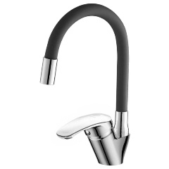 Изображение товара Смеситель для кухни однорычажный полимерный с гибким изливом, хром/черный OneLife P11-007cr