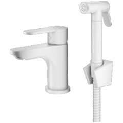 Изображение товара Смеситель для раковины Prohanss P64.12.08 с гигиеническим душем монолитный, белый