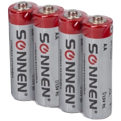Изображение товара Батарейки SONNEN, АА (R6, 15А) в пленке 4 шт, 451097