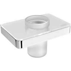 Изображение товара Стакан для зубных щеток Lemark GLASS LINE с держателем, хром/белое стекло (9731034)