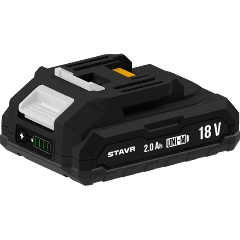Изображение товара СТАВР Аккумулятор 18V UNI-M, 2.0Ач, Stavr SB 18-2-01, Li-ion, индикатор заряда, прорезиненный корпус, защита от перегрева, КЗ, перезаряда