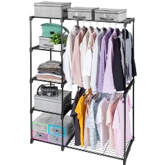 Изображение товара Стеллаж с вешалкой EL Casa универсальный, с 4-мя полками, черный, 115х50х170 см