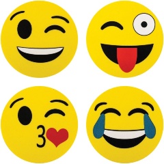 Изображение товара Стиратели магнитные для магнитно-маркерной доски ЮНЛАНДИЯ "Смайлик", 50 мм, КОМПЛЕКТ 4 ШТ., желтые, с рисунком