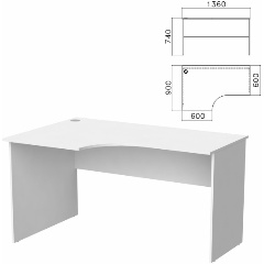 Изображение товара Стол письменный эргономичный "Бюджет" 1360х900х740 мм, левый, белый, 402662-290