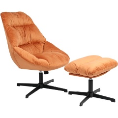 Изображение товара Стильное кресло с оттоманкой и вращающейся конструкцией в оранжевом цвете