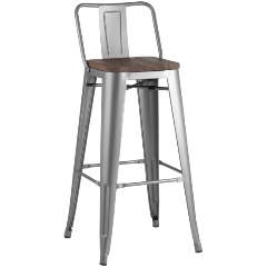 Изображение товара Стул барный STOOL GROUP TOLIX со спинкой STOOL GROUP серебристый матовый + темное дерево