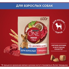 Изображение товара Сухой корм для взрослых собак Purina ONE Adult мелких и карликовых пород при активном образе жизни с говядиной и рисом 600 г