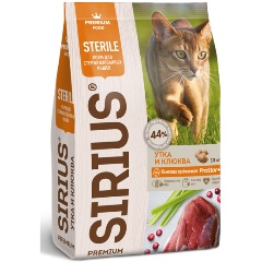 Изображение товара Корм сухой Sirius для стерилизованных кошек Утка с Клюквой 1,5 кг