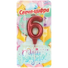 Изображение товара Свечи для торта ЧУДО ПРАЗДНИК цифра 6 красная металлик