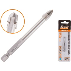 Изображение товара Сверло по кафелю/стеклу 4х60мм четырехкромочное шестигр. GEPARD (GP2081-04) (Impact, по керамической плитке, крестовая пластина)