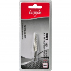 Изображение товара Сверло ступенчатое ELITECH HSS 9ступеней ф4-12мм 1шт хв-6-ти гран 1\4"
