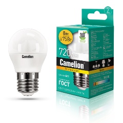 Изображение товара Энергосберегающая лампа LED8-G45/830/E27 с теплым светом 8 Вт