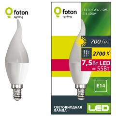 Изображение товара FOTON LIGHTING FL-LED CA37 7.5W E14 2700К 220V 700Лм 37*108мм