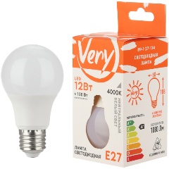 Изображение товара Светодиодная лампа Very груша A60, 12Вт, 4000К, E27, (шт.) 89-1-27-124
