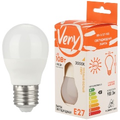 Изображение товара Светодиодная лампа Very шар GL45,10Вт, 3000К, E27, (шт.) 89-3-27-103