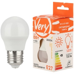 Изображение товара Светодиодная лампа Very шар GL45, 8Вт, 3000К, E27, (шт.) 89-3-27-083