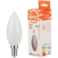 Изображение товара Светодиодная лапма Very свеча CN, 8Вт, 3000К, E14, (шт.) 89-2-14-083