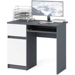 Изображение товара Стол компьютерный СВК Мори МС-1 левый, цвет графит/белый, ШхГхВ 90х50х76,6 см., выдвижной ящик слева, НЕ универсальная сборка