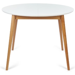 Изображение товара Стол обеденный TETCHAIR BOSCO (Боско) круглый раскладной, основание бук, столешница мдф, 1000х750х1000+300, Белый+Натуральный ( Бук)