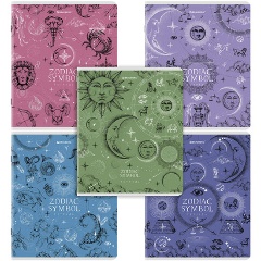 Изображение товара Тетрадь А5 48л. BRAUBERG скоба, клетка, матовая ламинация, фольга, Zodiac Symbol, 404369