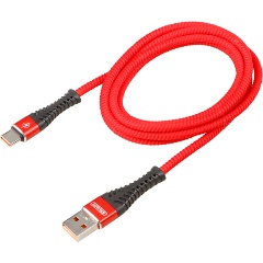 Изображение товара Кабель USB - Type-C SKYWAY 15W 3A в мягкой оплетке красный 1,5м