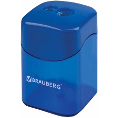 Изображение товара Точилка BRAUBERG "Win", 2 отверстия для чернографитных карандашей (в том числе утолщенных), с большим контейнером, с крышкой, ассорти,222495