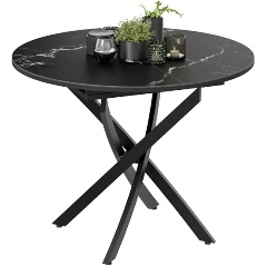 Изображение товара Обеденный раздвижной стол ТРИЯ Дуглас Черный муар стекло матовое черный мрамор