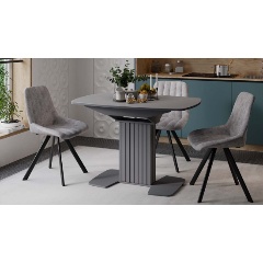 Изображение товара Стол обеденный ТРИЯ Хилтон раздвижной Тип 1 Графит матовый/Стекло матовое серое