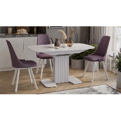 Изображение товара Стол обеденный ТРИЯ Хилтон раздвижной Тип 2 Белый глянец/Стекло глянцевое белое