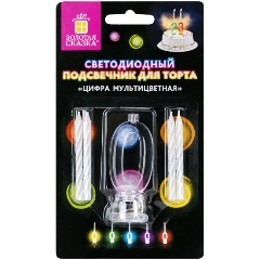 Изображение товара Цифра-подсвечник 0 светодиодная, ЗОЛОТАЯ СКАЗКА, в наборе 4 свечи 6 см, 1 батарейка