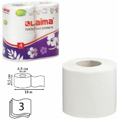 Изображение товара Туалетная бумага Лайма белая, 3 слоя, 4 рулона
