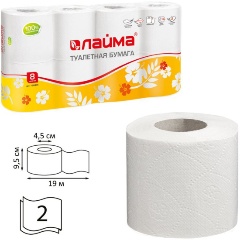 Изображение товара Туалетная бумага Лайма белая, 2 слоя, 8 рулонов