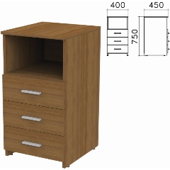 Изображение товара Тумба приставная Канц, 400х450х750 мм, 3 ящика, полка, цвет орех пирамидальный, ТК31.9