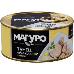 Изображение товара Тунец ТМ Магуро полосатый филе-кусочки в масле 170 г