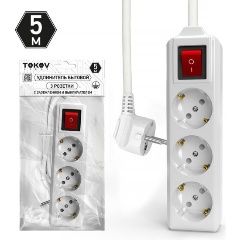 Изображение товара Удлинитель TOKOV ELECTRIC 3х5м с заземл. с выкл. 10А 3х1.5, TKL-C01-BU3-5-1.5-ZV