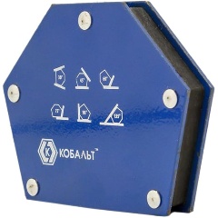 Изображение товара Угольник магнитный КОБАЛЬТ 145 х 110 мм, на 6 углов: 30, 45, 60, 75, 90, 135 градусов, магнит до 34 кг., блистер (918-290)