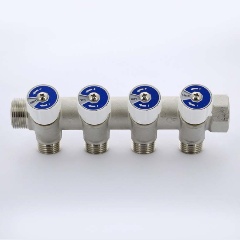 Изображение товара Коллектор UNI-FITT НВ 1" х 2 вых 1/2" универсальный, с вентилями, никель